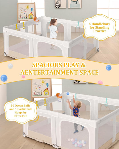 Baby Playpen Play Yard Foldable Large 180x150cm Toddler Safety Pen Hoop Bag