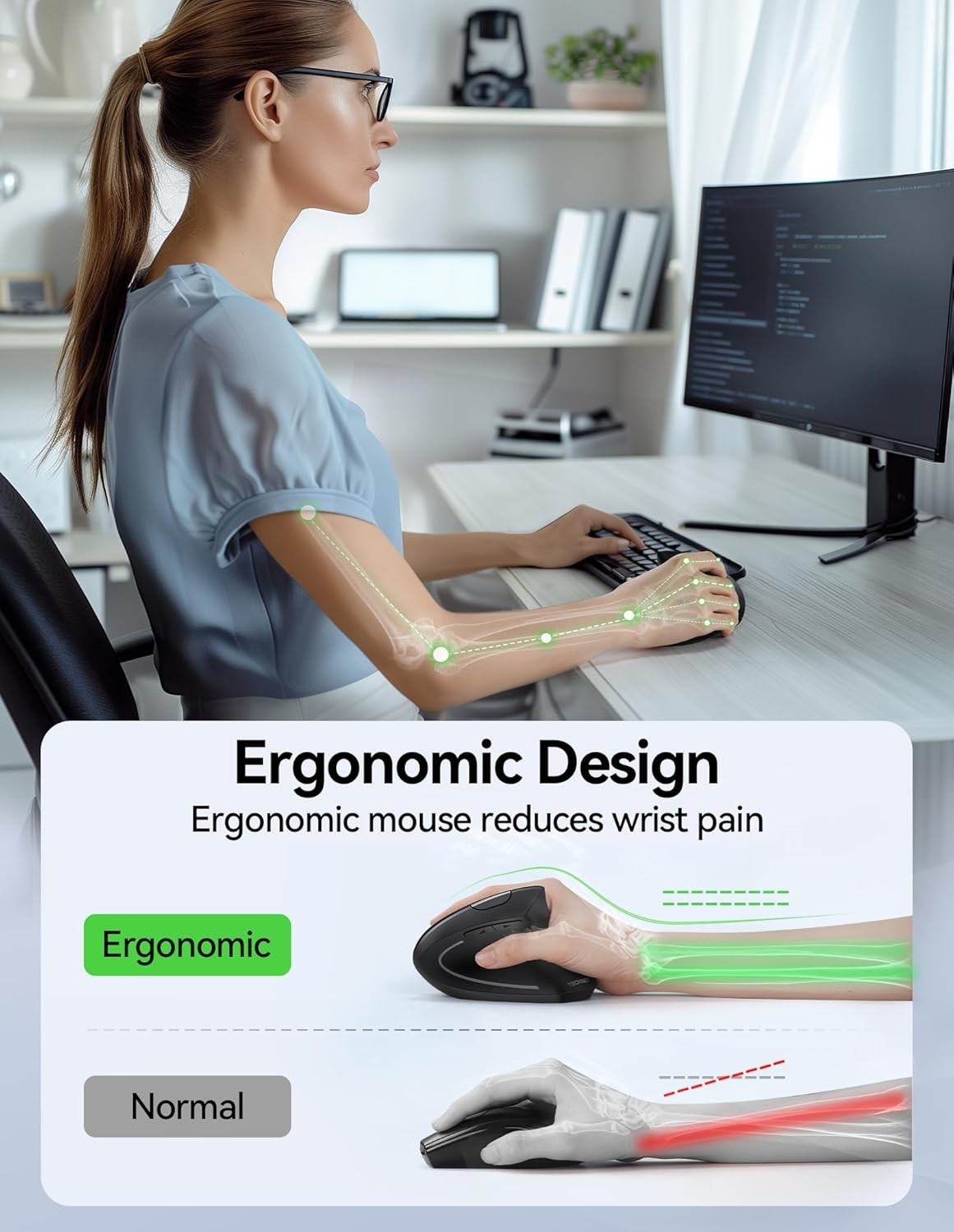 Ergonomic Vertical Mouse Wireless Rechargeable 4800 DPI Silent USB PC Laptop