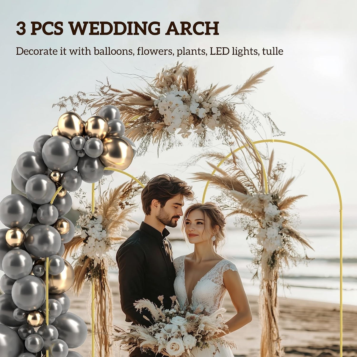 Wedding Arch Backdrop Stand Gold Metal Balloon Frame 3 Sizes 6ft 6.6ft 7.2ft