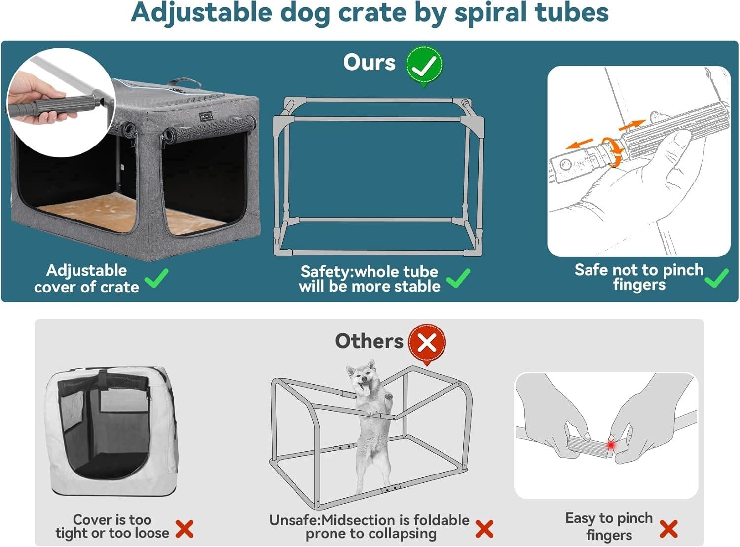 Dog Crate Soft Fabric Foldable Petsfit Large 91cm Portable Indoor Travel Grey