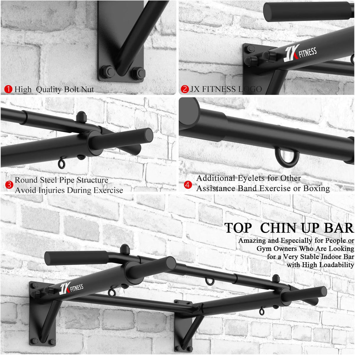 Pull Up Bar Wall Mounted Chin Up 125kg Home Gym Punch Bag TRX Training Black
