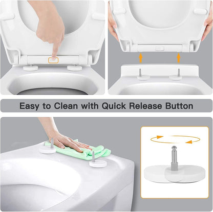 Toilet Seat Soft Close D Shape Quick Release Adjustable Hinges White Top Fix