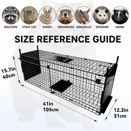 Animal Trap Live Catch Cage 105x40x31cm Double Door Metal Humane Black Long