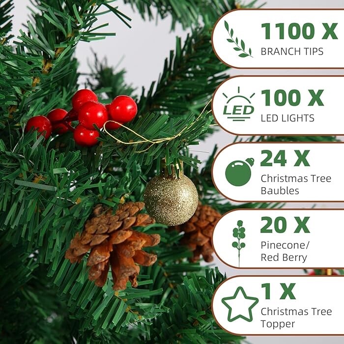 Wivico Christmas Tree Set 6FT 1100 Tips Realistic Artificial Pine Tree