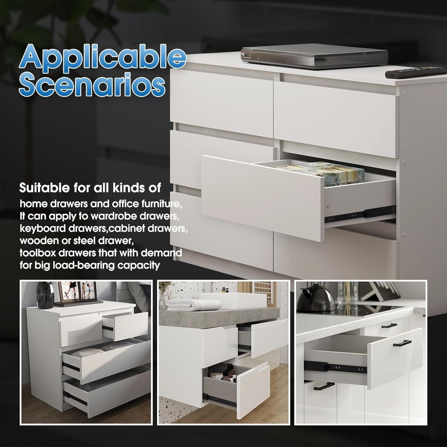 Heavy Duty Drawer Runners Full Extension Ball Bearing 48kg 5 Pairs