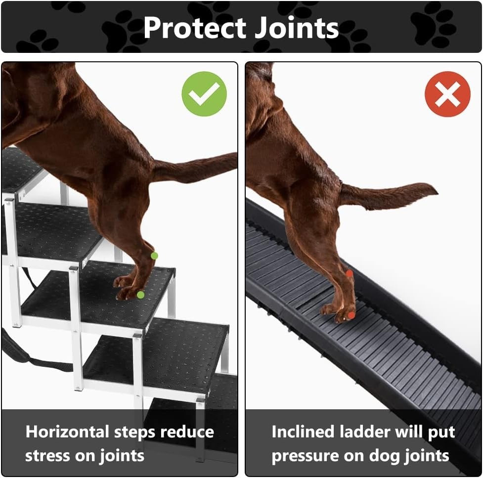 Dog Steps Car Stairs Ramp 5 Step Folding Aluminium Non Slip 80kg SUV Pet Portabl