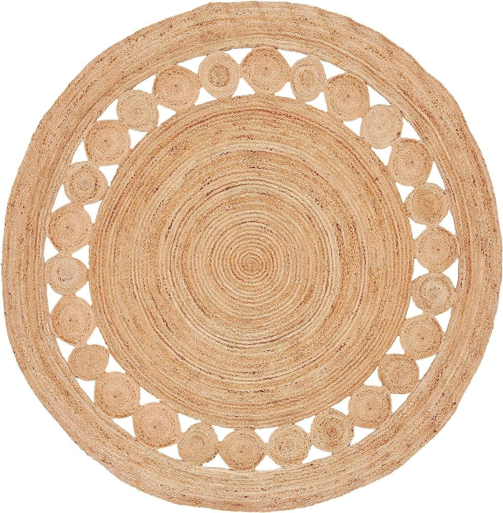 GlammTexa 90×90cm Hand Woven Round Jute Rug Braided Natural Boho Home Decor