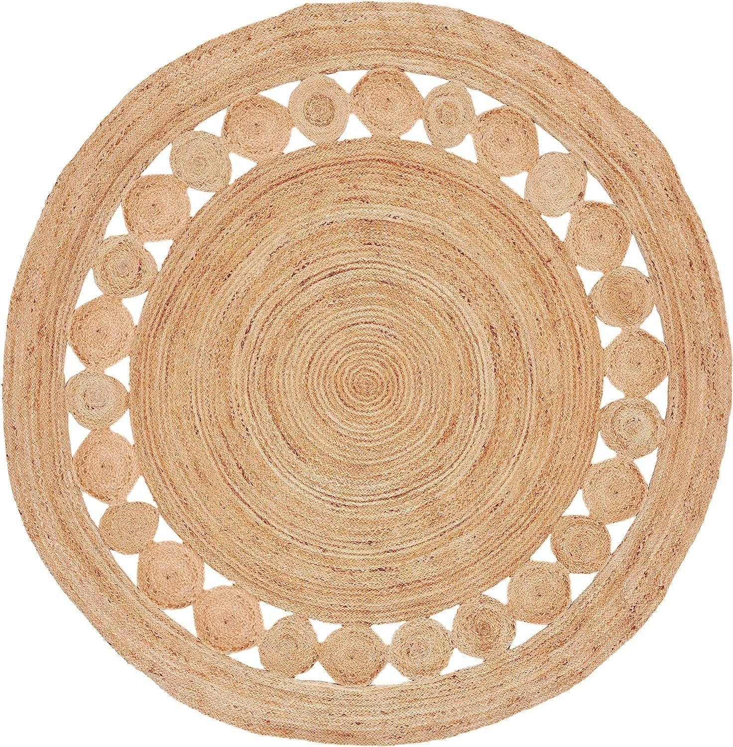 GlammTexa 90×90cm Hand Woven Round Jute Rug Braided Natural Boho Home Decor