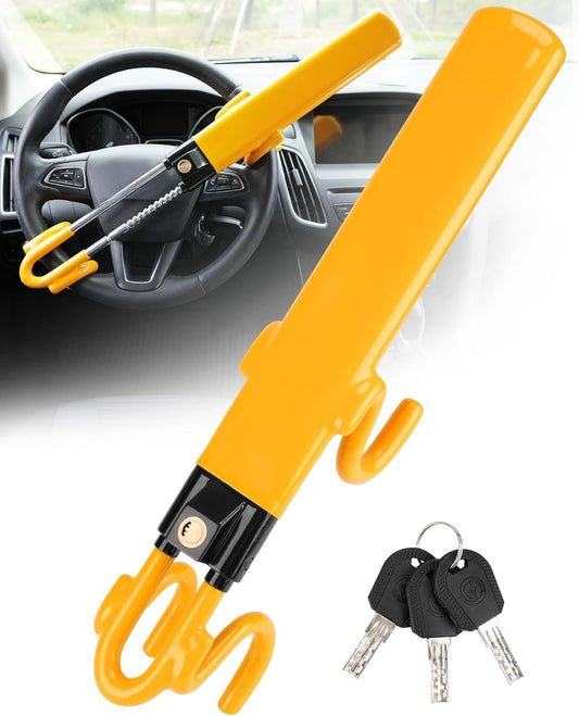 Steering Wheel Lock Heavy Duty Twin Bar Anti Theft Adjustable Universal 3 Keys