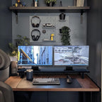 Bamboo Dual Monitor Stand Riser Adjustable Height Desk Shelf PC TV