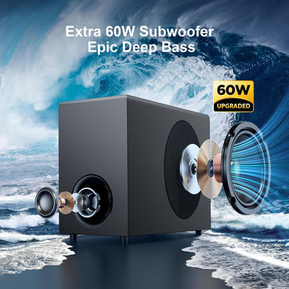 TV Soundbar Subwoofer Speaker 110W Bluetooth 5.3 Detachable 2.0CH ARC Optical