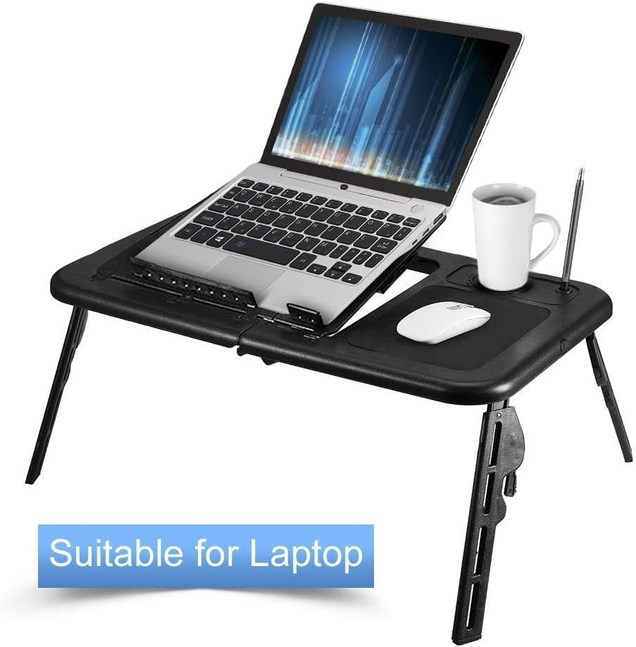 Adjustable Laptop Desk Portable Folding Table with Dual USB Cooling Fans & Mouse