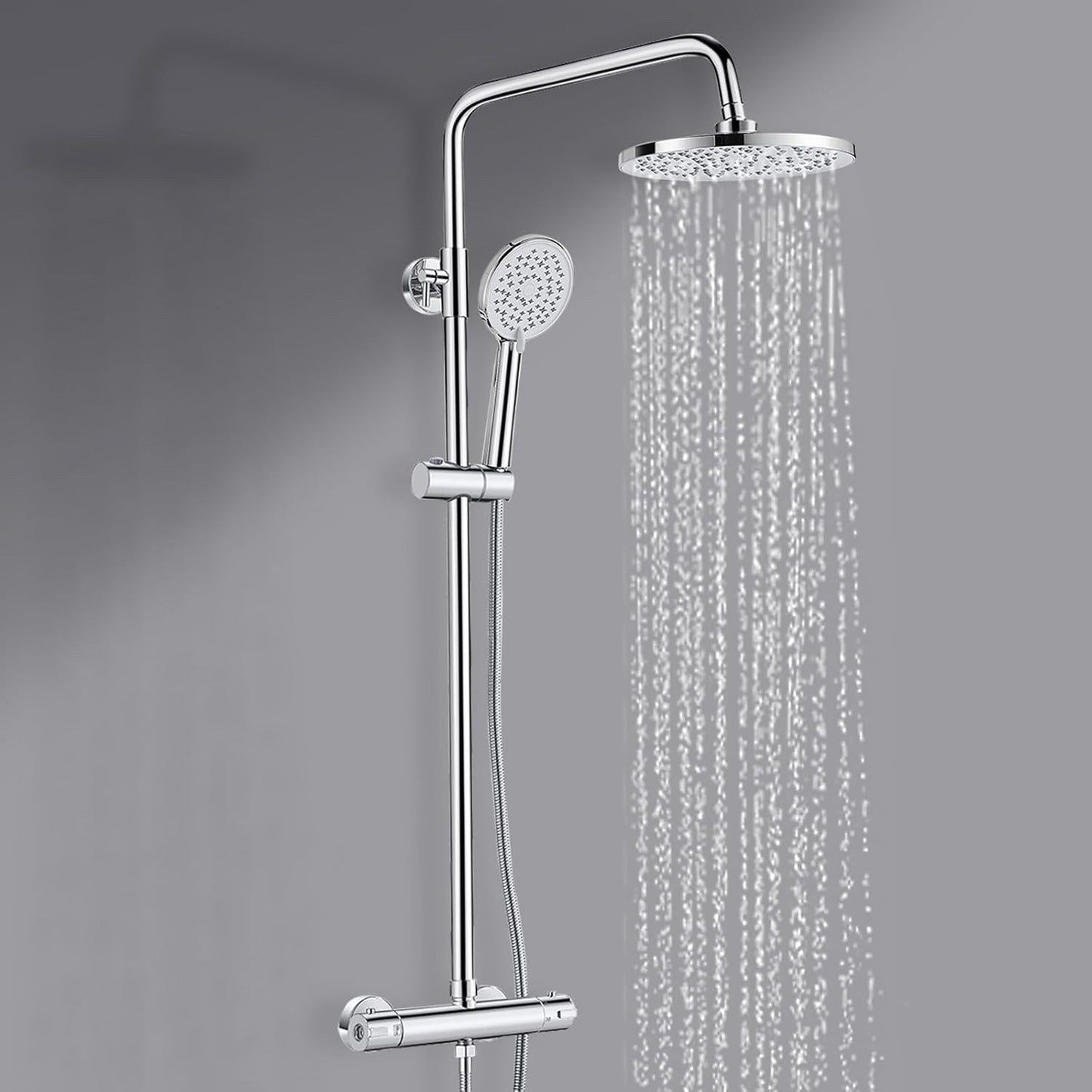 Chrome Thermostatic Shower Mixer Set Rainfall Handheld Adjustable Rail 80-117cm