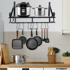 Wall Mounted Pot Pan Rack 45cm Kitchen Shelf Utensil Holder Black Steel