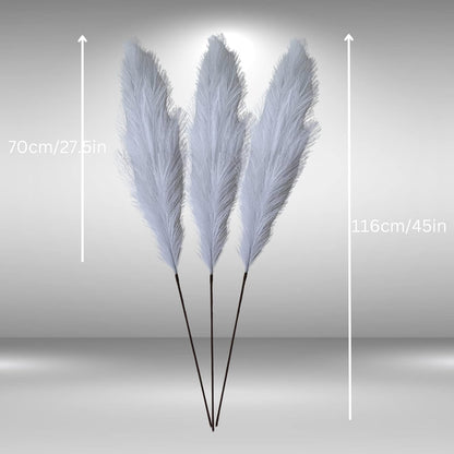 Artificial Pampas Grass 3 Stems 116cm White Large Faux Flowers Tall Vase Decor