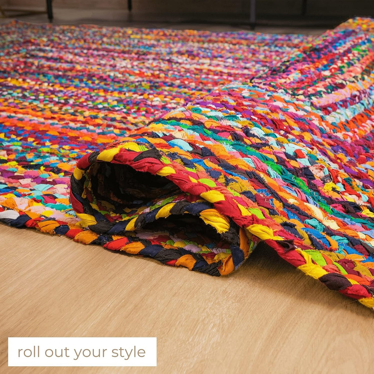 Braided Cotton Rug 4x6ft Reversible Boho Handmade Multicolour Chindi Area Mat