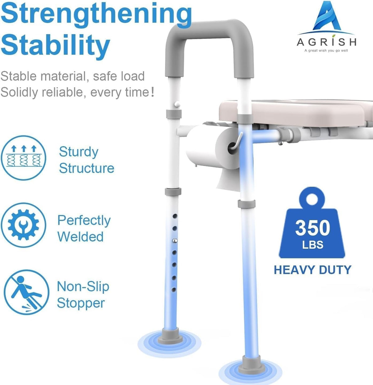 Raised Toilet Seat Riser with Handles Adjustable Height Width Padded Elderly WC