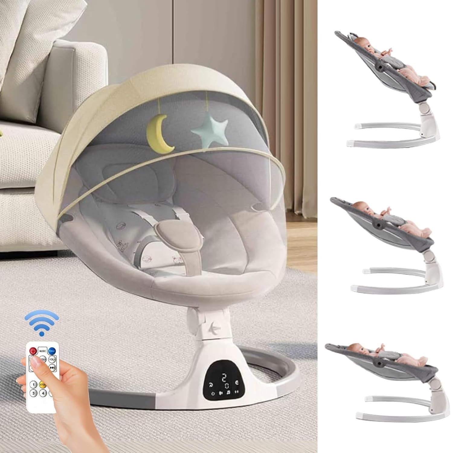 Electric Baby Swing Bluetooth Remote 5 Speed Infant Rocker 5 Point Beige