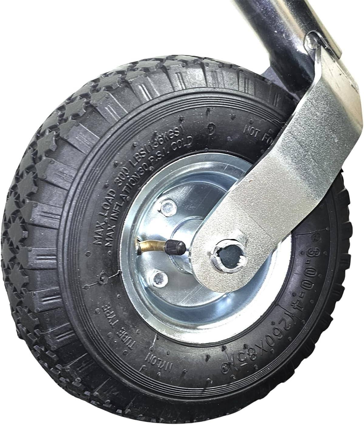 Jockey Wheel 48mm Pneumatic 10in Trailer Caravan Clamp Top Wind Galvanised Heavy
