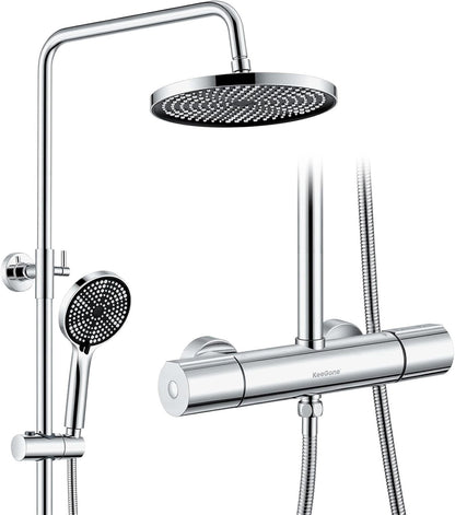 Thermostatic Shower System Chrome 25cm Rainfall Handheld 3 Spray Modes Rail