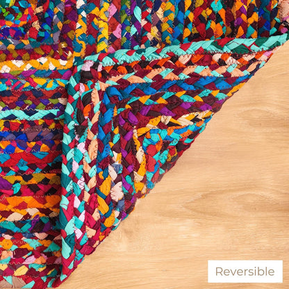 Braided Cotton Rug 4x6ft Reversible Boho Handmade Multicolour Chindi Area Mat