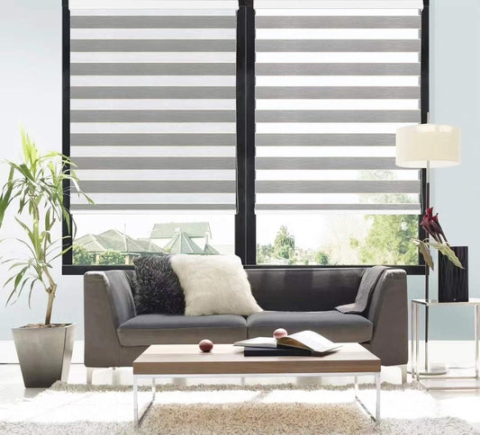 Grey Zebra Roller Blind 150x150cm Day Night Dual Layer Window Shade Blind
