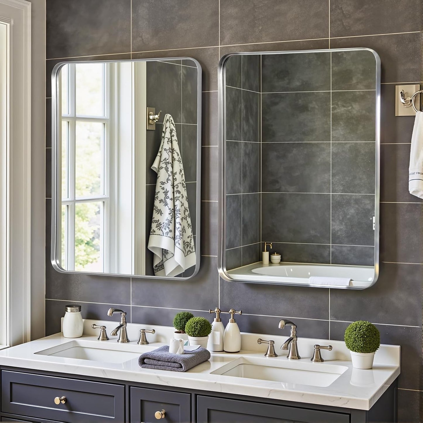 Wall Mirror 50x75cm Rectangular Bathroom Bedroom Silver Metal Frame Modern