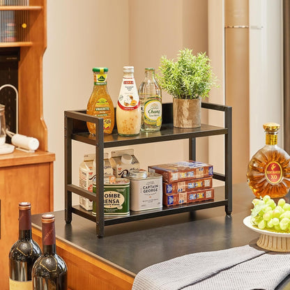 Spice Rack Organizer Countertop 2 Tier Kitchen Storage Shelf Black Industrial