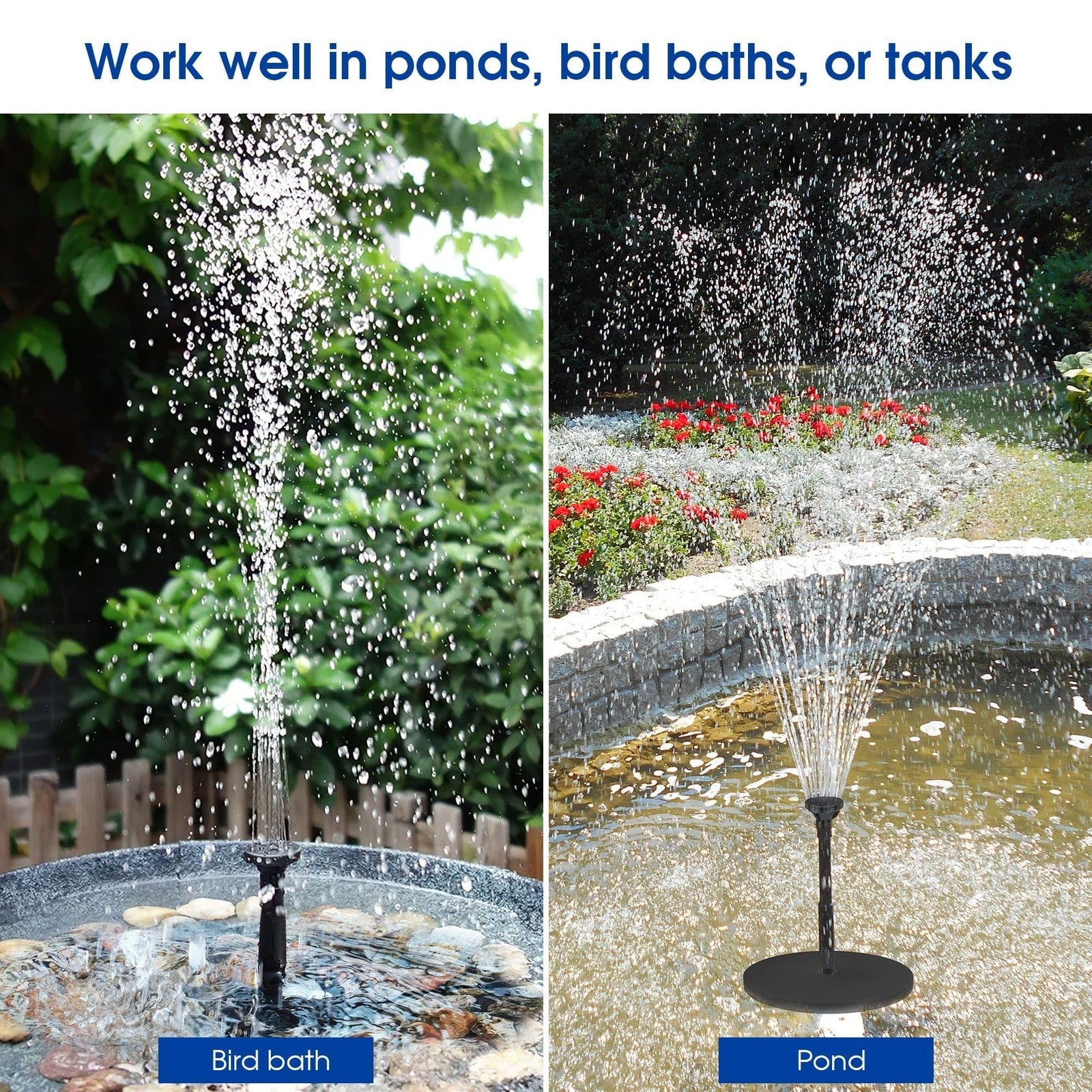 Biling Solar Pond Foundtain with Battery Backup, 6W 300L/H Solar Water Pump