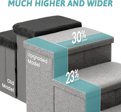 Dog Stairs Pet Steps Foldable Storage Ramp Grey Leakproof Sofa 4 Step 38.1x17x22