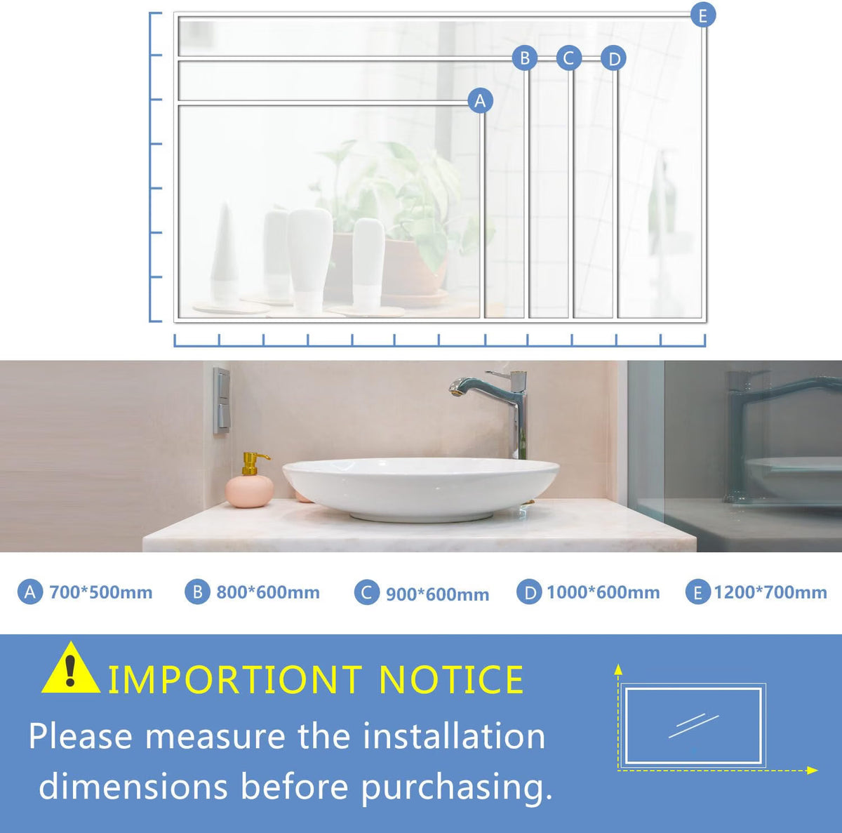 LED Bathroom Mirror Demister 100x60cm Dimmable 3 Colour Touch Memory Wall Mount