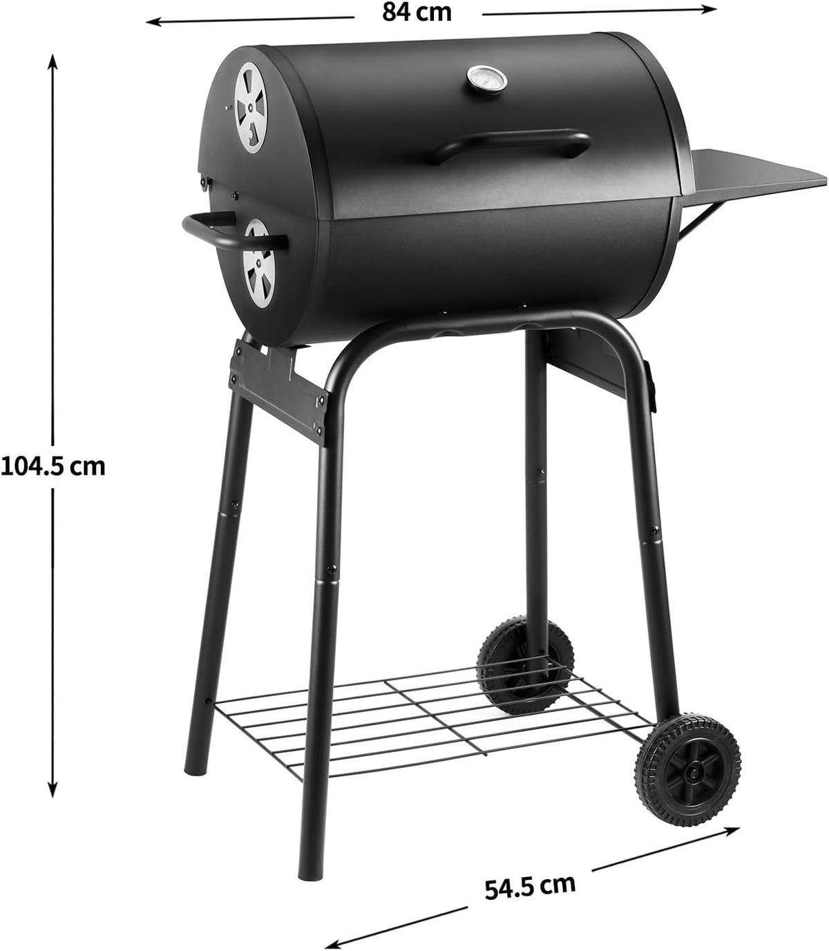 Charcoal BBQ Grill Smoker Portable Barrel Barbecue Thermometer Shelves Garden