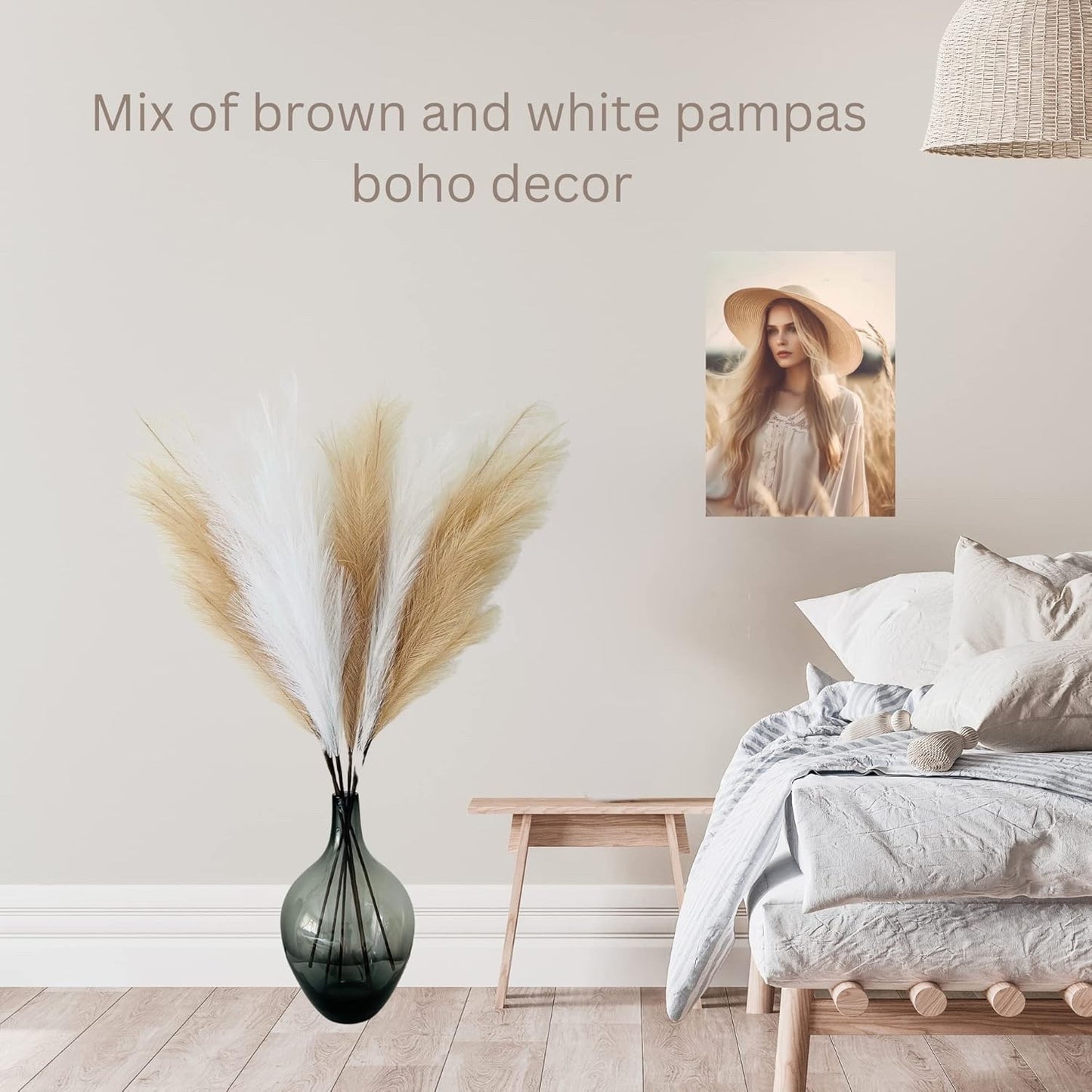 Artificial Pampas Grass 3 Stems 116cm White Large Faux Flowers Tall Vase Decor
