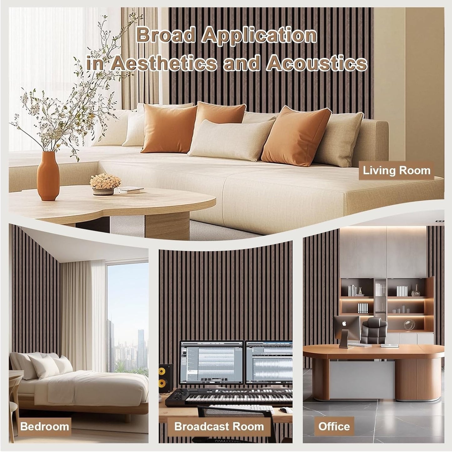 Wood Slat Wall Panels Acoustic 2400x600mm Sound Absorbing Black Walnut Foldable