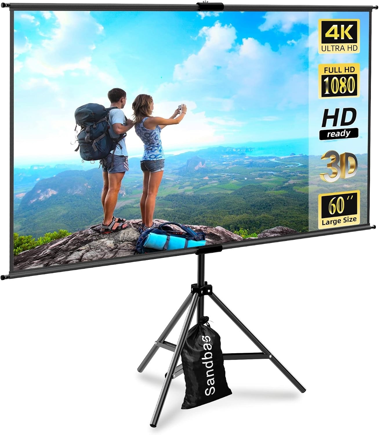 Projector Screen Tripod 60 Inch Portable Outdoor Indoor Adjustable Stand Cinema