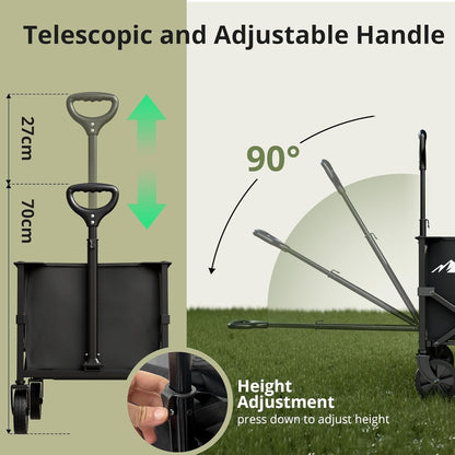Folding Wagon Cart 100L Heavy Duty Garden Trolley Collapsible Shopping Black