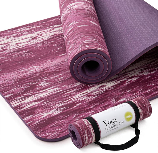 Yoga Mat Exercise Fitness Pilates 10mm Extra Thick Non Slip Rubber TPE Purple
