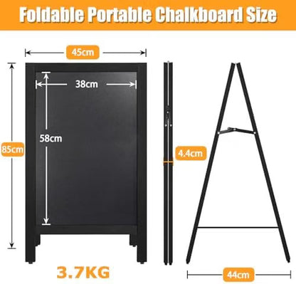 A-Frame Chalkboard Pavement Sign 45x85cm Double Sided Magnetic Wood Shelf VAIIGO