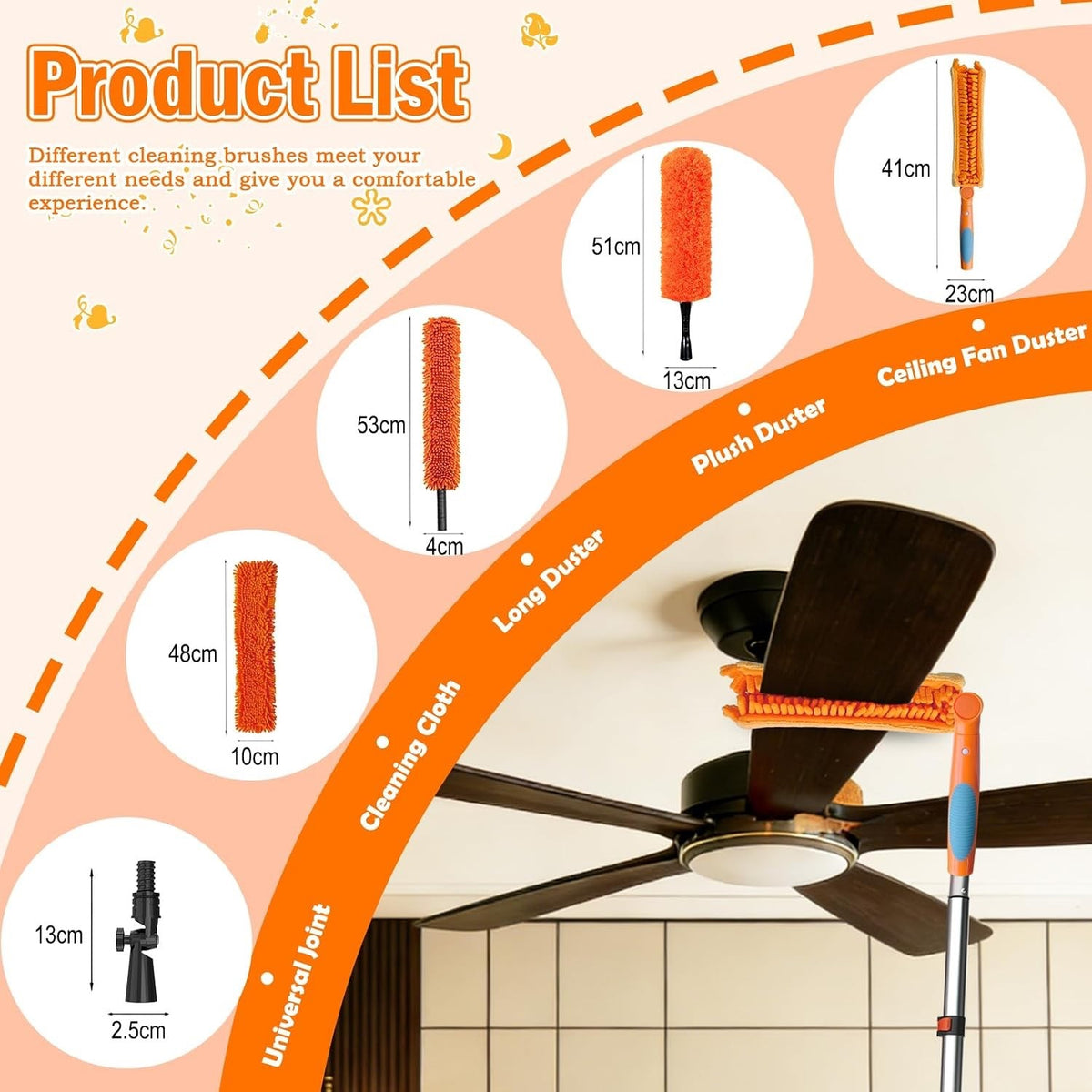 Feather Duster Telescopic Pole 3.6m Ceiling Fan Cleaner Microfibre Cobweb Brush 