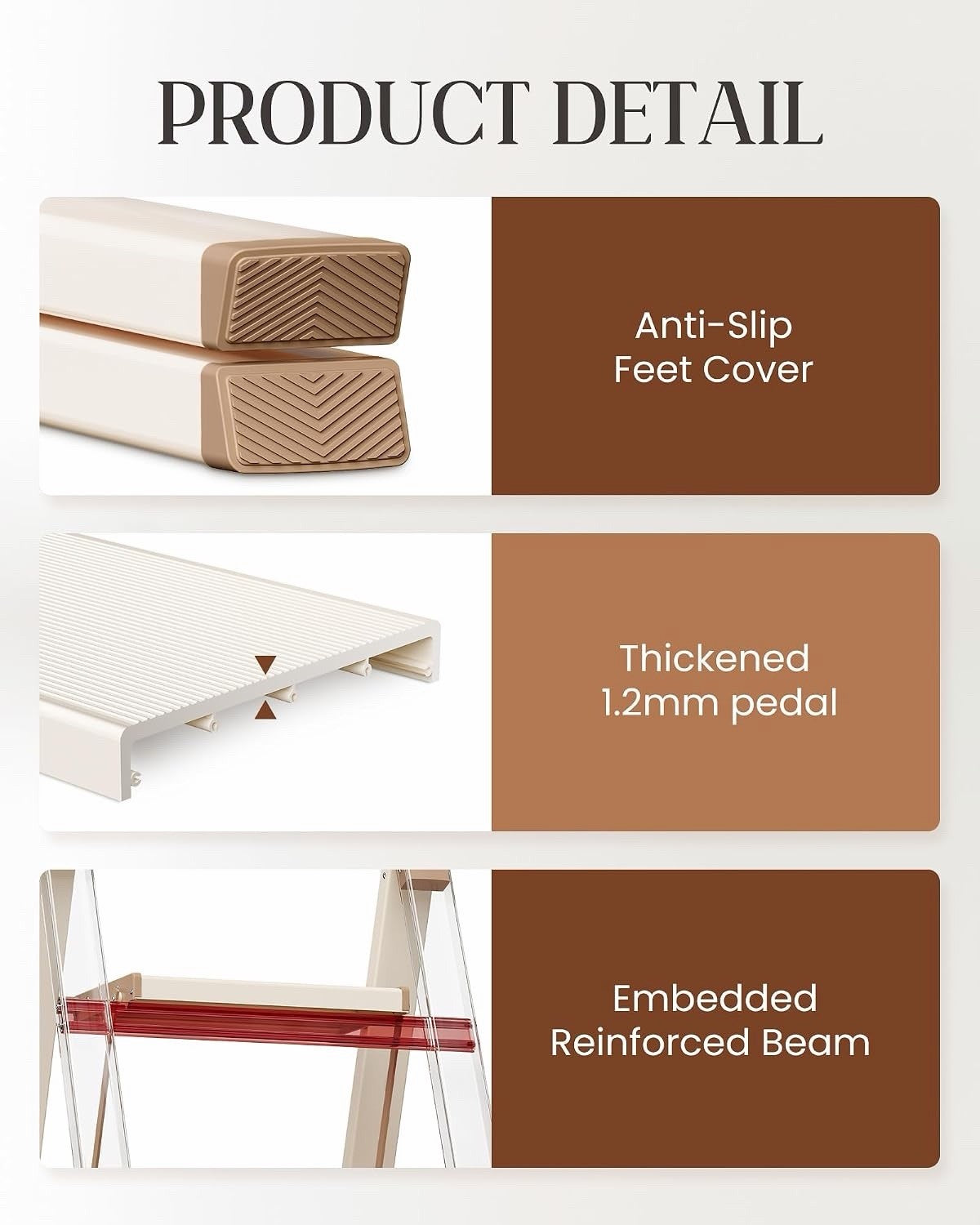 4 Step Ladder Folding Stool Aluminium Anti-Slip Wide Pedal 150kg Cream Chocolate