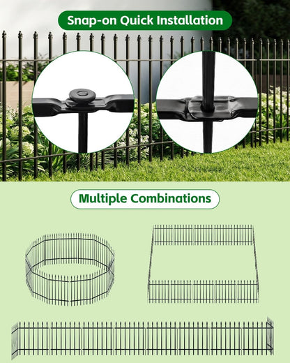 Metal Garden Fence 5 Pack 81x61cm Black Border Edging Animal Barrier Outdoor