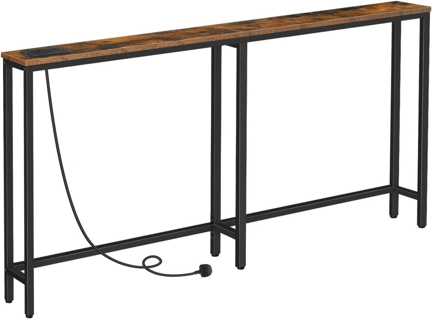 Console Table Charging Station 160cm Slim USB Type-C Sofa Hallway Rustic Brown