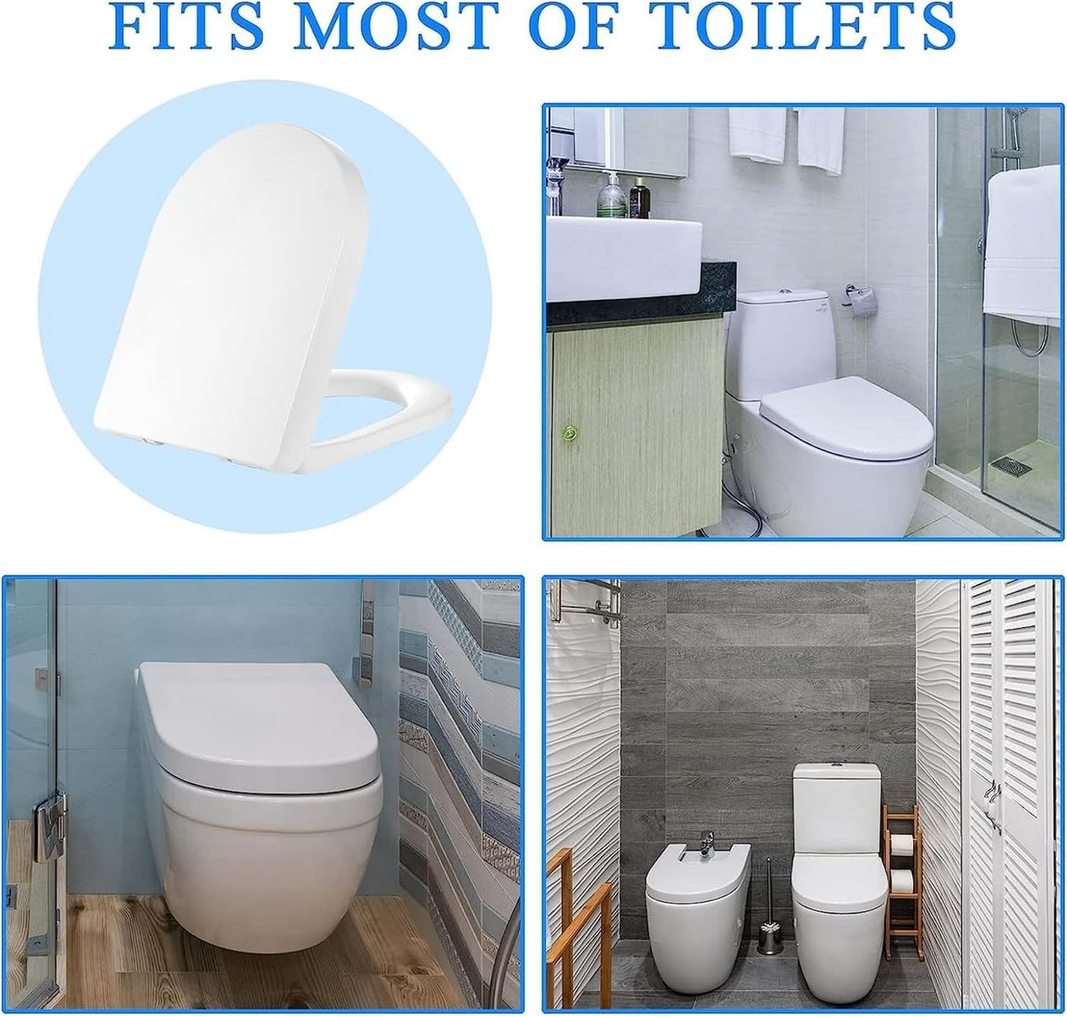 Toilet Seat Soft Close D Shape Quick Release Adjustable Hinges White Top Fix