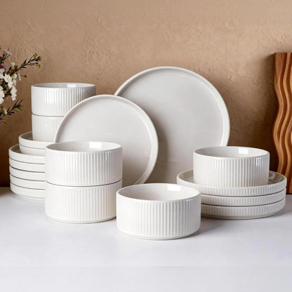 Dinner Plates Bowls Set 18 Piece White Ceramic Dinnerware Dishwasher Safe for 6