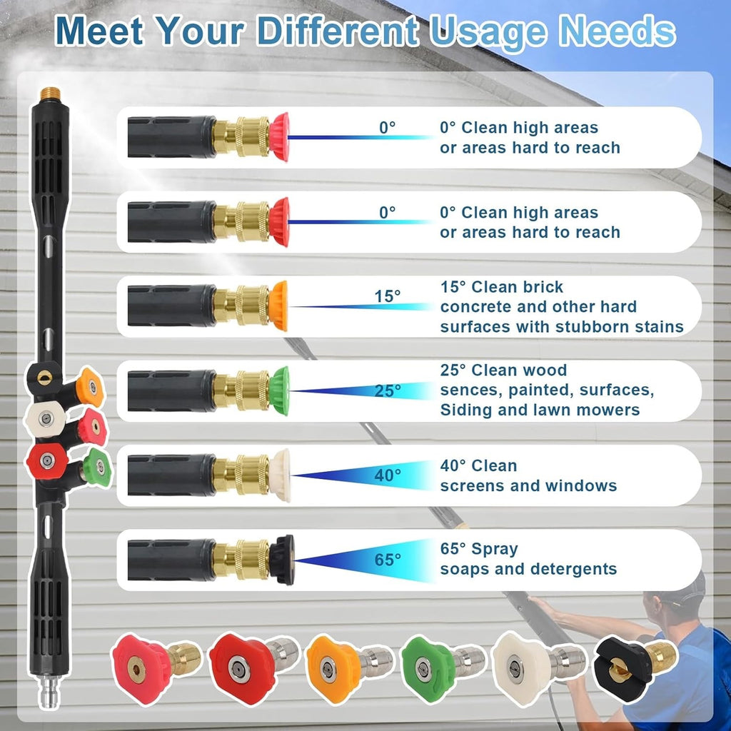 10 Pcs Pressure Washer Extension Wand Karcher K2-K7 4000PSI with 6 Nozzle Tips