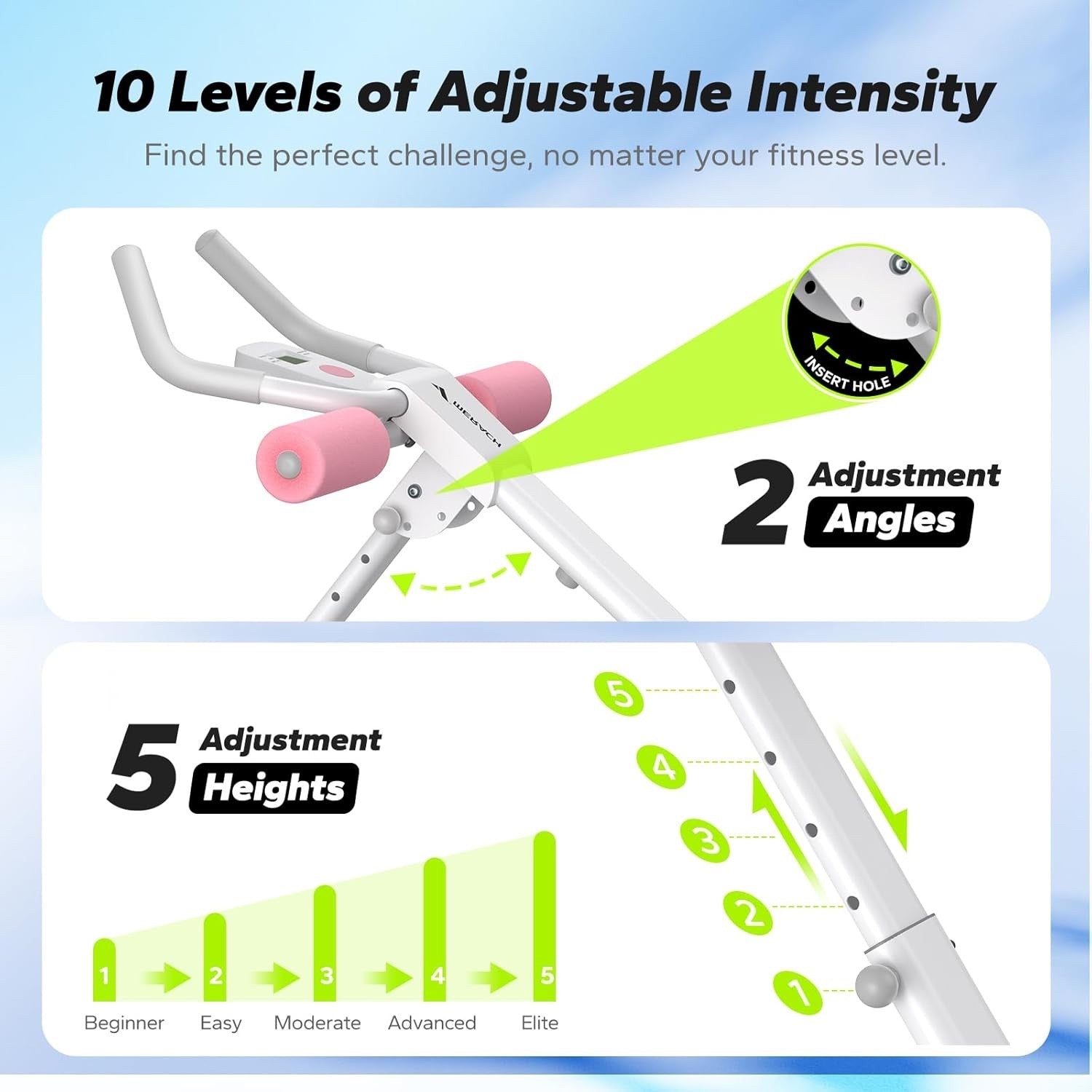 Ab Machine Adjustable Foldable Core Trainer Home Gym Abs Workout LCD Pink Unit