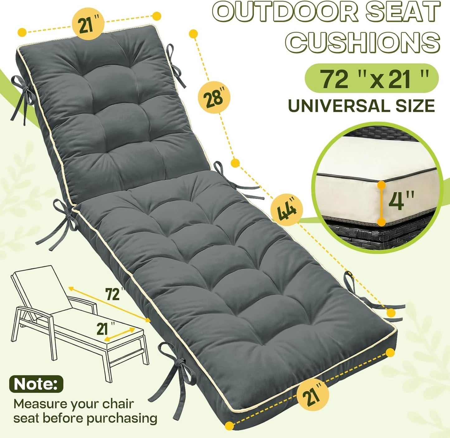 Sunbed Cushion 2 Pack 183x54cm Grey Foldable Quick Dry Lounger Pad Garden Patio