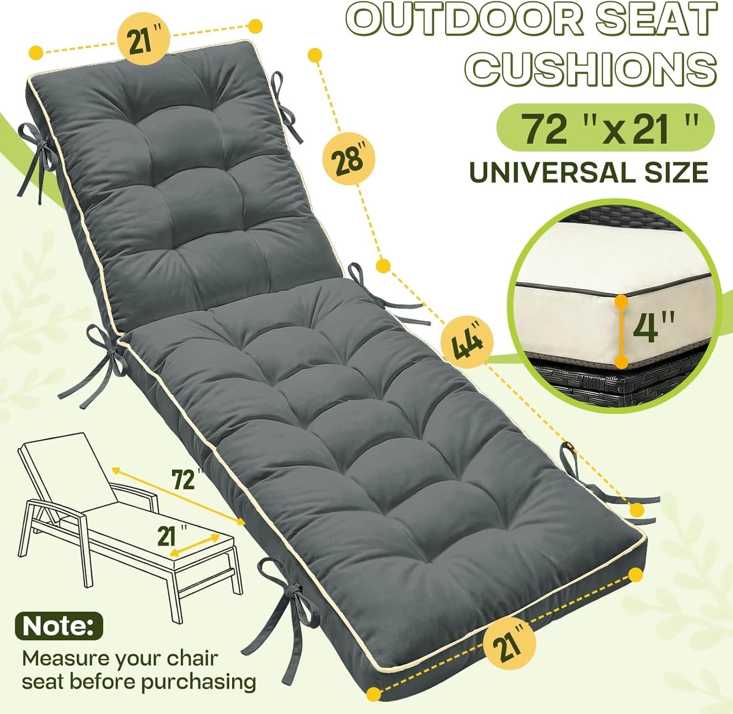 Sunbed Cushion 2 Pack 183x54cm Grey Foldable Quick Dry Lounger Pad Garden Patio