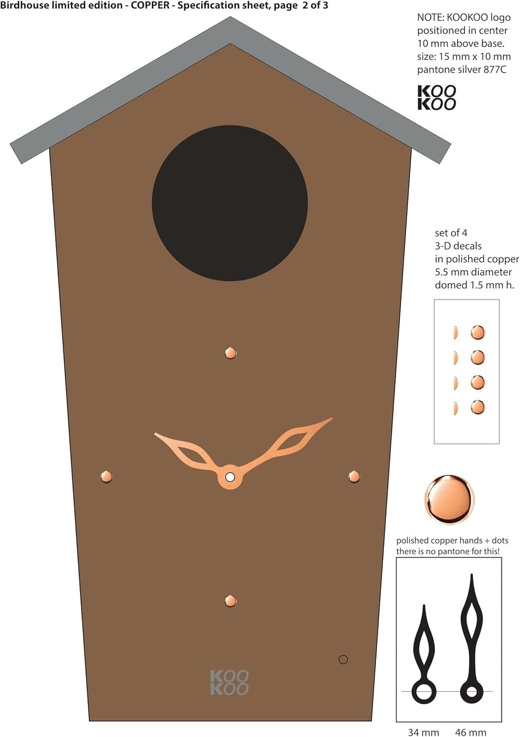 Birdhouse Cuckoo Clock Copper 12 Natural Bird Voices Pendulum Wall Shelf Decor