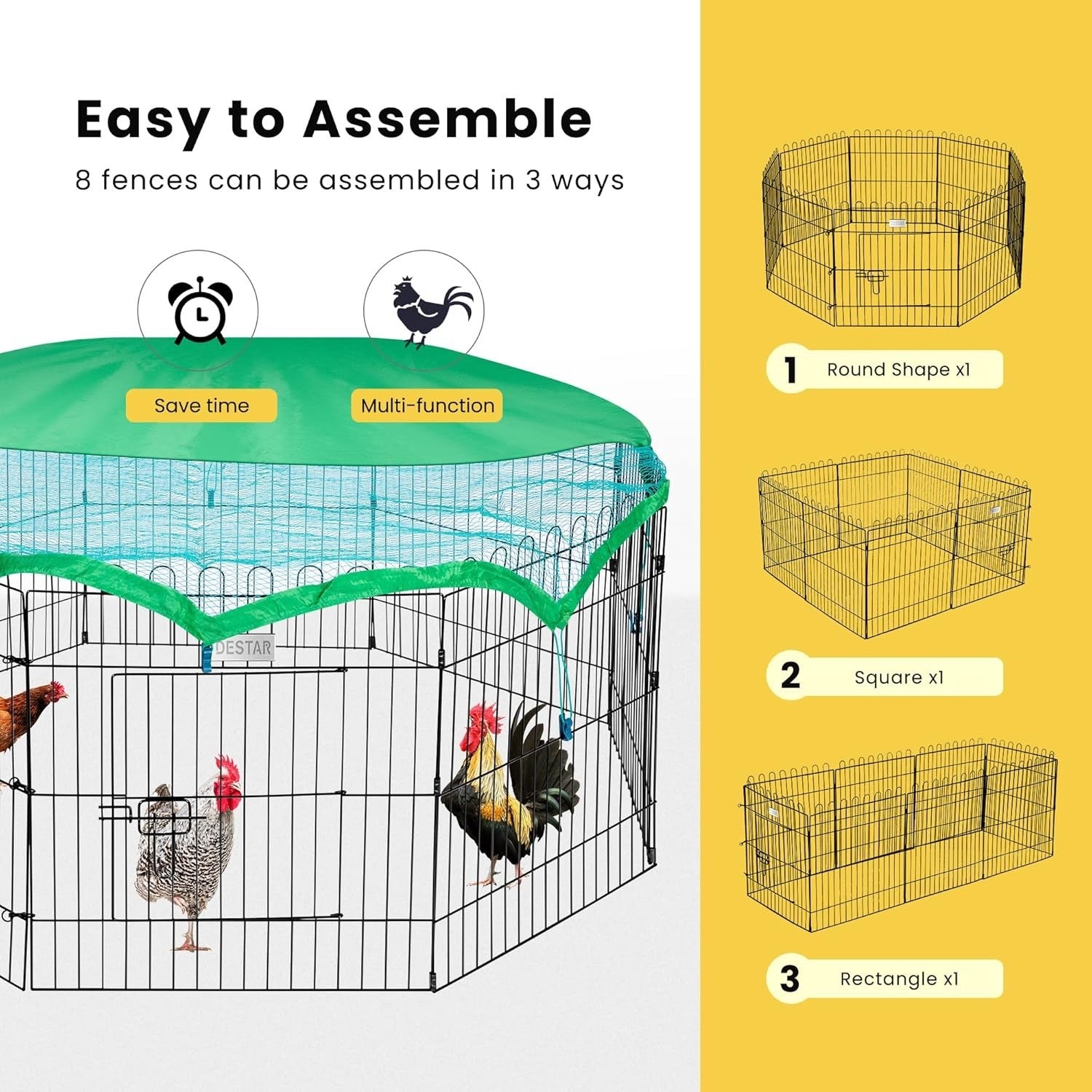 8 Panel Metal Chicken Coop Run Pen Outdoor Foldable Cage Cover Rabbit Duck